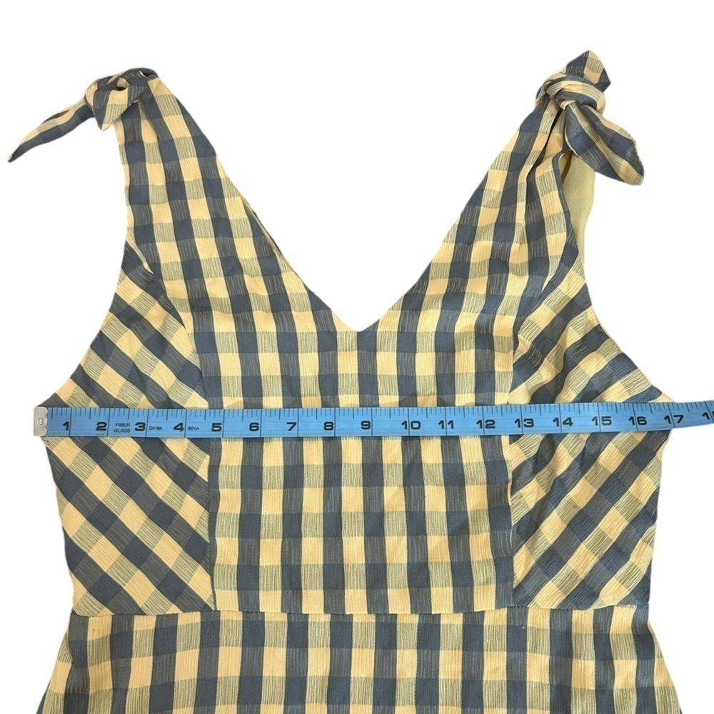 Gilli Yellow & Grey Plaid Knot Shoulder Ruffle Hem Jumper Dress Womens Sz Large - Picture 8 of 10